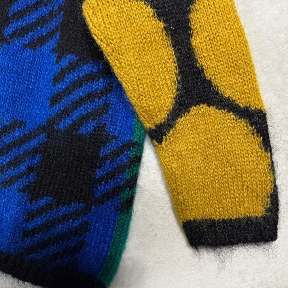 NWT Vintage Fuzzy Mohair Turtleneck Sweater M L Bold Colorblock‎ Plaid Graphic